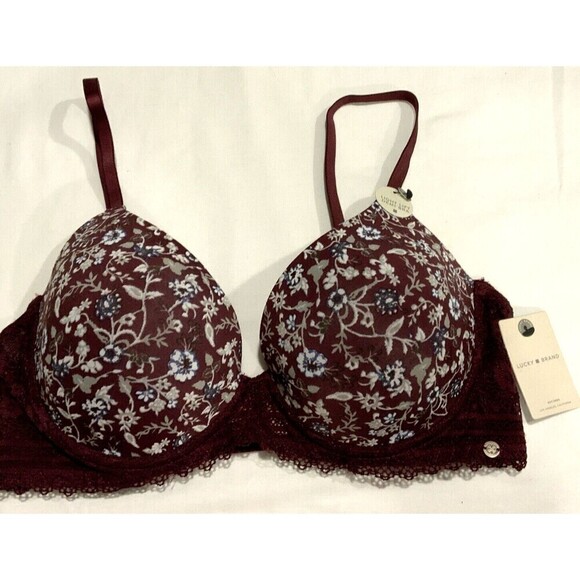Lucky Brand Light Lift Demi Bra Underwire Maroon Floral Size 36C NWT - Picture 1 of 7